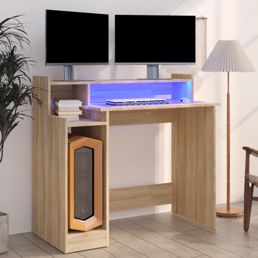 LED Desk in Sonoma Oak 97 x 45 x 90 cm Particleboard