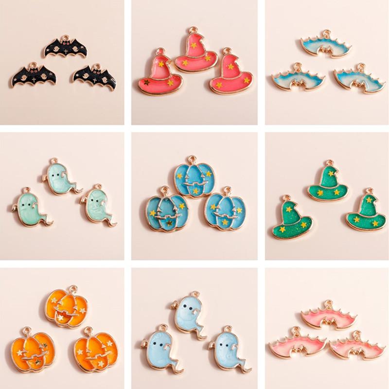 10pcs Mix Cute Enamel Halloween Charms Pumpkin Ghost Bat Charms Pendants for Jewelry Making DIY Earrings Necklace Accessories