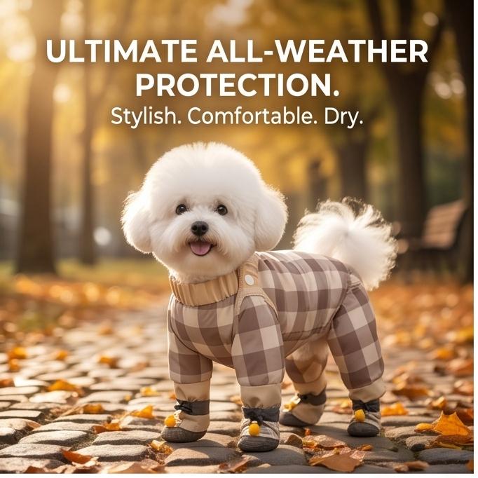 Waterproof 4-Legged Dog Coveralls, Anti-Dirt Pet Outfit for Small to Medium Dogs, Outdoor Walking Wear