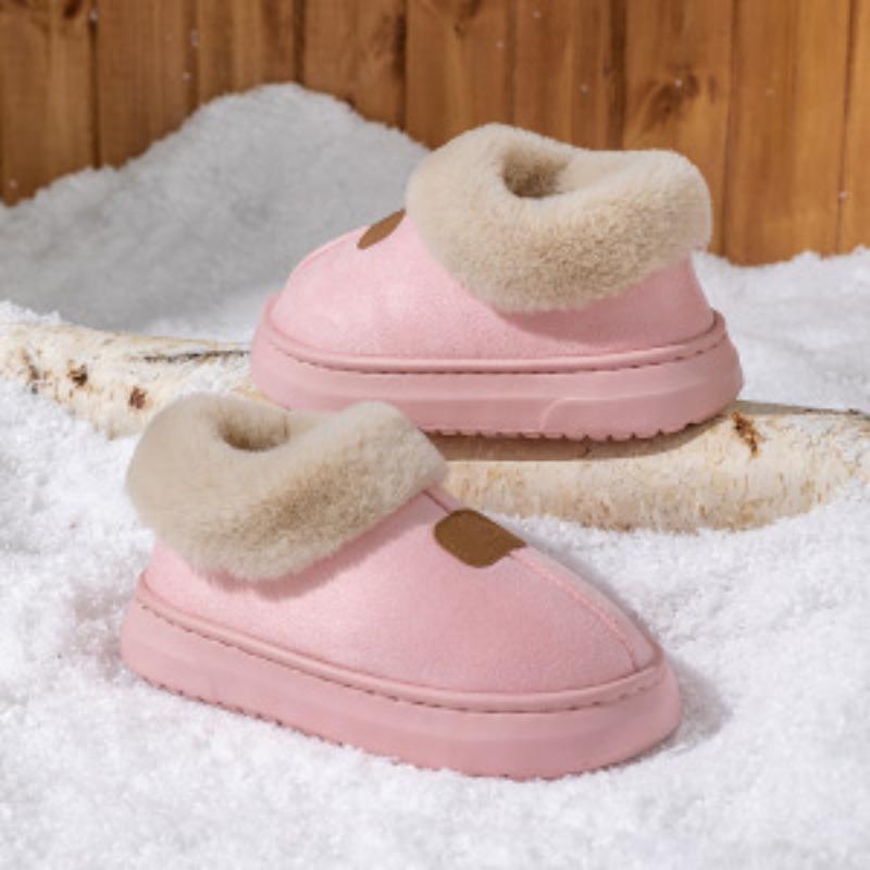Plush Heel Shoes for Women, Thick-soled Fleece, Anti-slip, and Cute Couple Cotton Shoes for Home Use