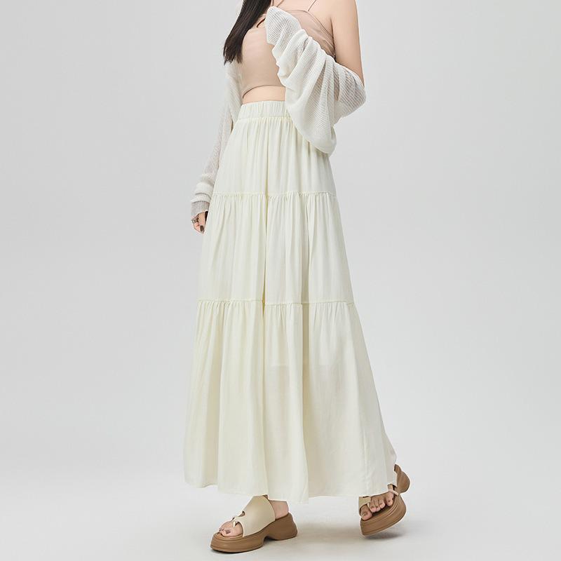 Women's French-Style High Waist A-Line Drape Skirt - Spring/Summer Casual Long Cake Design