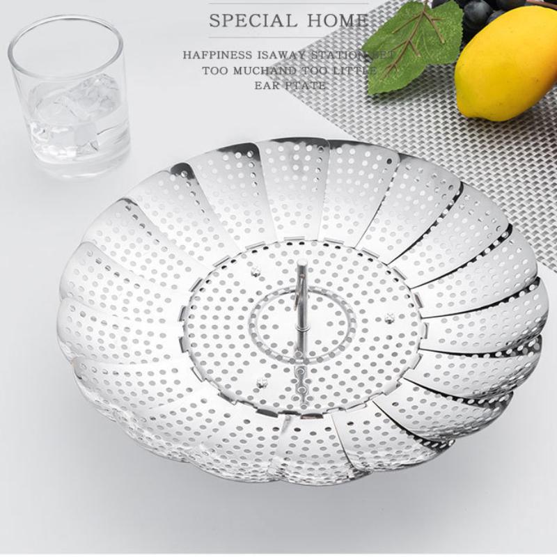 HANYANG Practical Stainless Steel Lotus Adjustable Folding Tray Various Magic Fruit Plate Telescopic Folding Steamer Tray