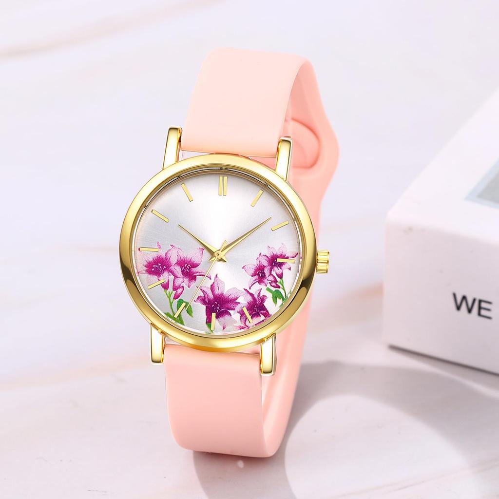 Floral Wristwatch with Silicone Analog Adjustable Quartz Pastoral Business Beautiful Fashion Watch Perfect Gift for or Your Girlfriend Women's Band,