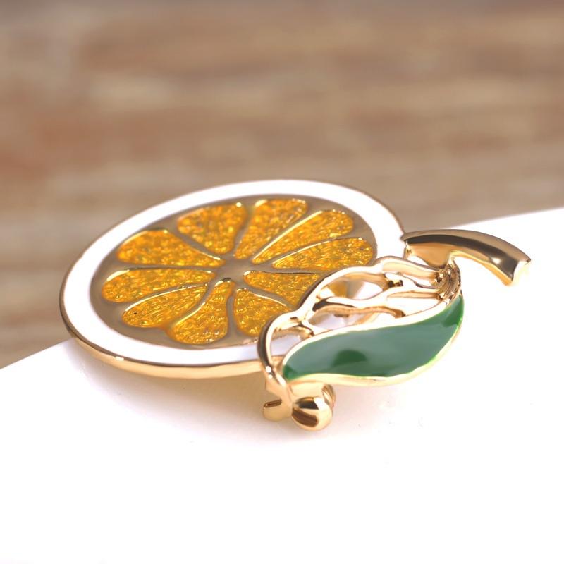 Blucome Oil Painting Lemon Orange Brooch Fashion Fruit Pins Girls Vibrant Color Accessories