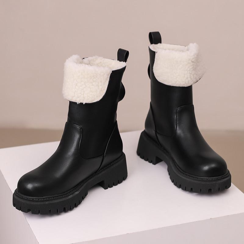 Women's low-heeled short boots autumn and winter new warm plush short boots versatile large-size short boots