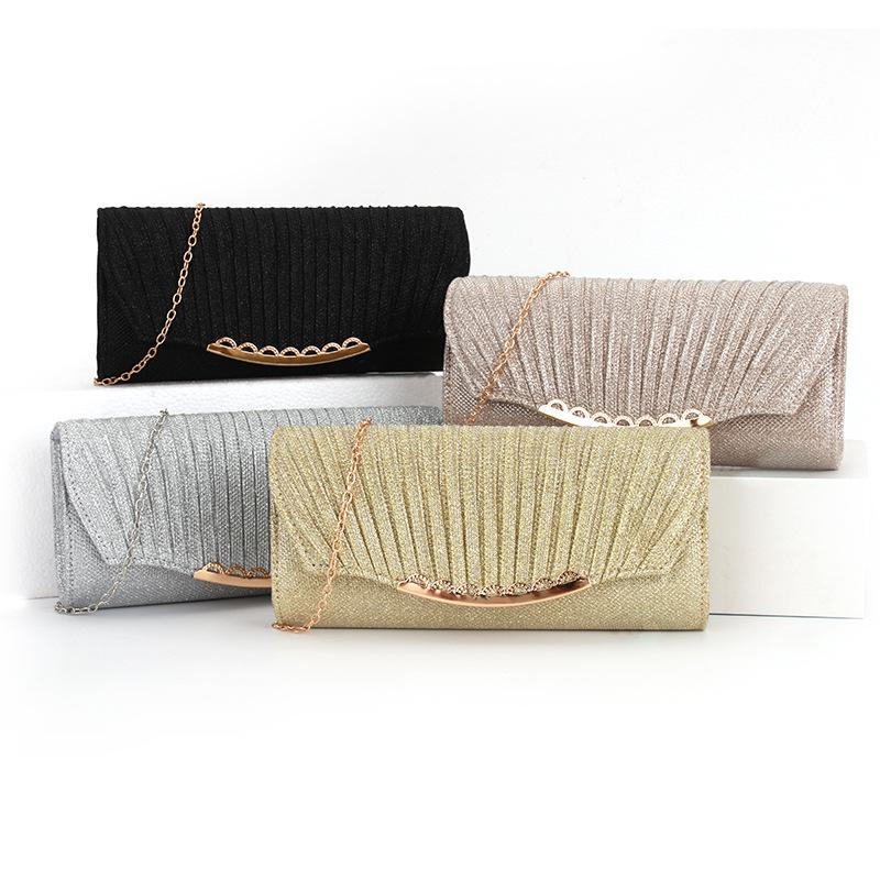 Women's Pleated Evening Clutch: Chain Crossbody Party Handbag & Wedding Makeup Bag