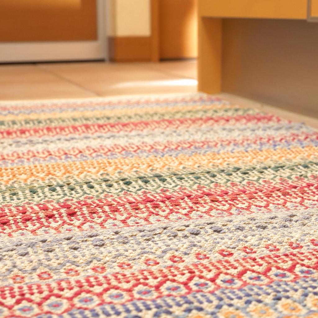 Washable, Smooth, 100% Cotton, Multicolored, Handmade In India, Non-slip Kitchen Mat (multi-red, 50x180cm)