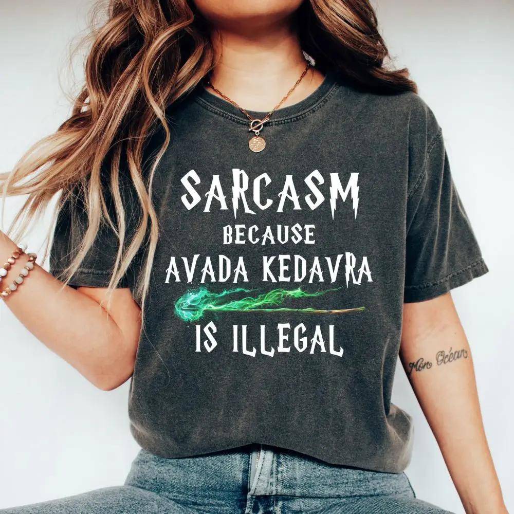 

Retro Magic Wand Shirt Sarcasm Because Avada Kedavra Is Illegal Shirt Unisex School Tee Cotton Shirt Fantasy Apparel Y2K Top M