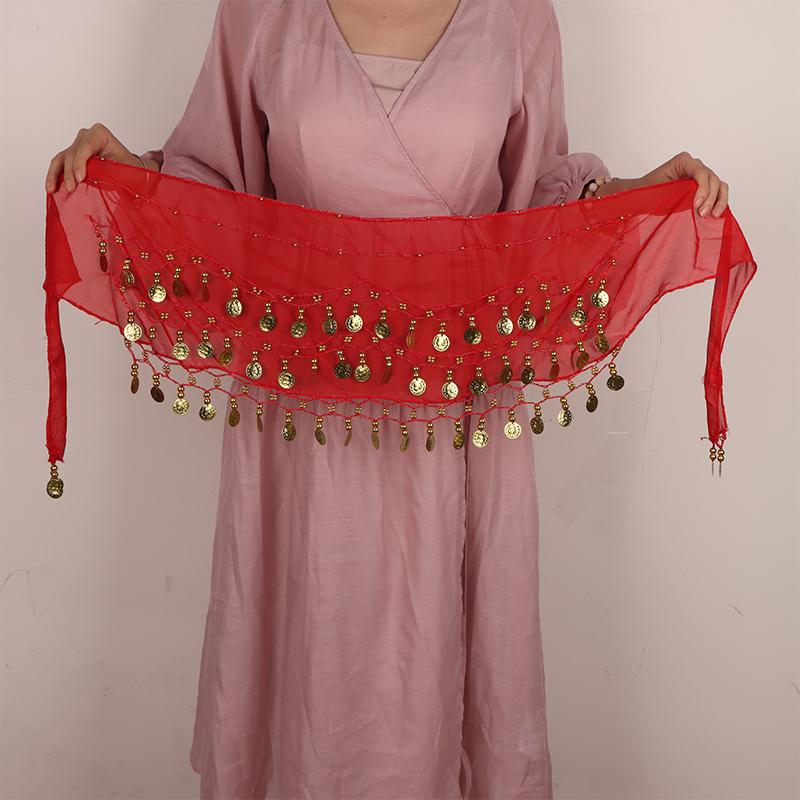 Танец живота Хип-шарф Обертывающий пояс Юбка Блестки Кисточки Индийский танец Джазовый танец Хип-шарф Пояс Костюмы для сценических выступлений для девочек красный