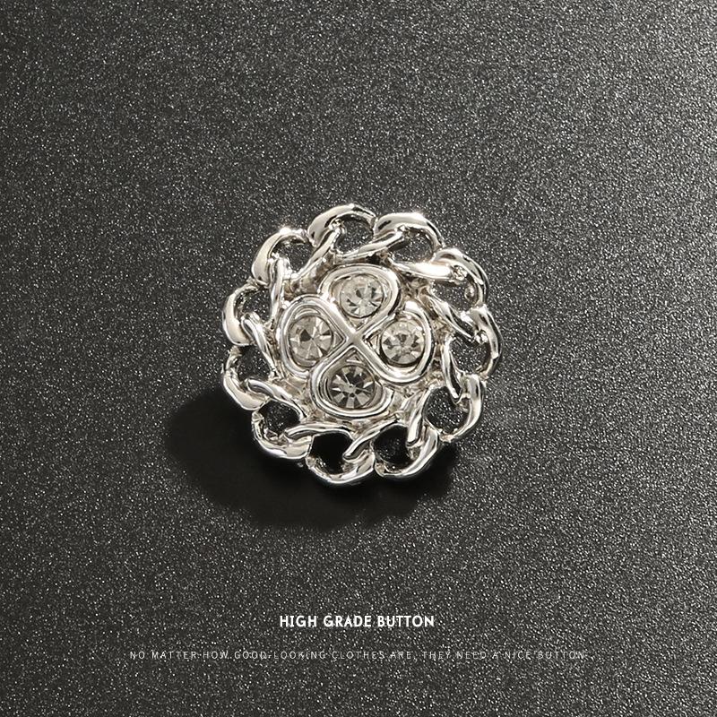 10Pcs Silver Button Women'S Clothes Jacket Fur Coat Diamond Decorative Metal Buttons High-End Button Accessories