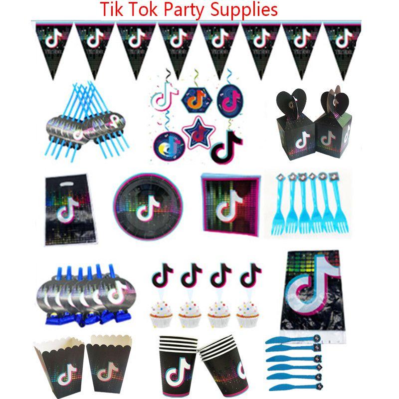 Colorful Tik Tok Birthday Party Supplies Set Featuring Fun Tableware Decor Plates Cups And Banner