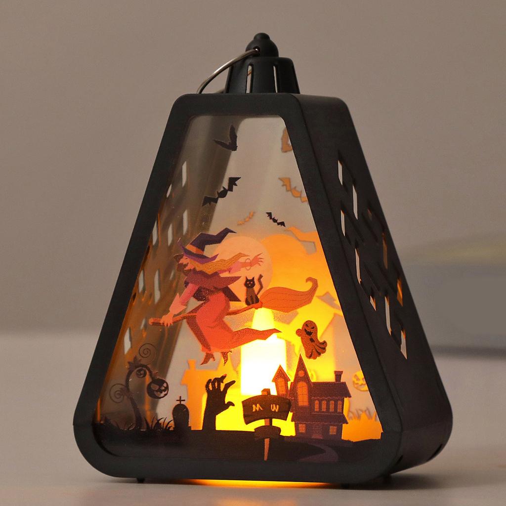 Halloween Lantern Hanging Decors Witch Pumpkin Castle Pattern Portable Lamp For Holiday Party Tabletop Decoration Gift