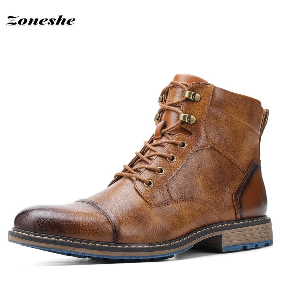 Винтажные мужские ботинки Модные и удобные мужские кожаные ботинки Мужская обувь больших — фото 4