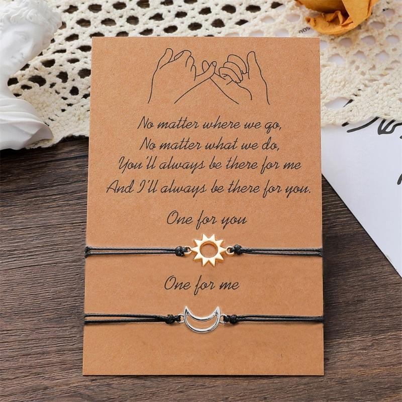 2 Stück Sonne und Mond Paar Armbänder Accessoire, das ewige Liebe symbolisiert, mit schwarzem Design für romantischen Ausdruck