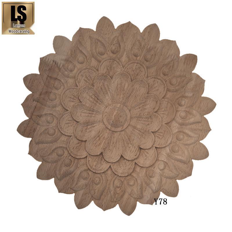 European Retro Carved Wood Sashimi Platter - Decorative Vegetable Plate with Round Relief Design Y78 Design 24x24cm