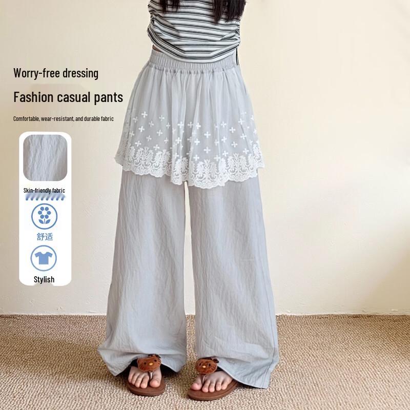 Girls  Summer Lace Wide-Leg Casual Pants 160