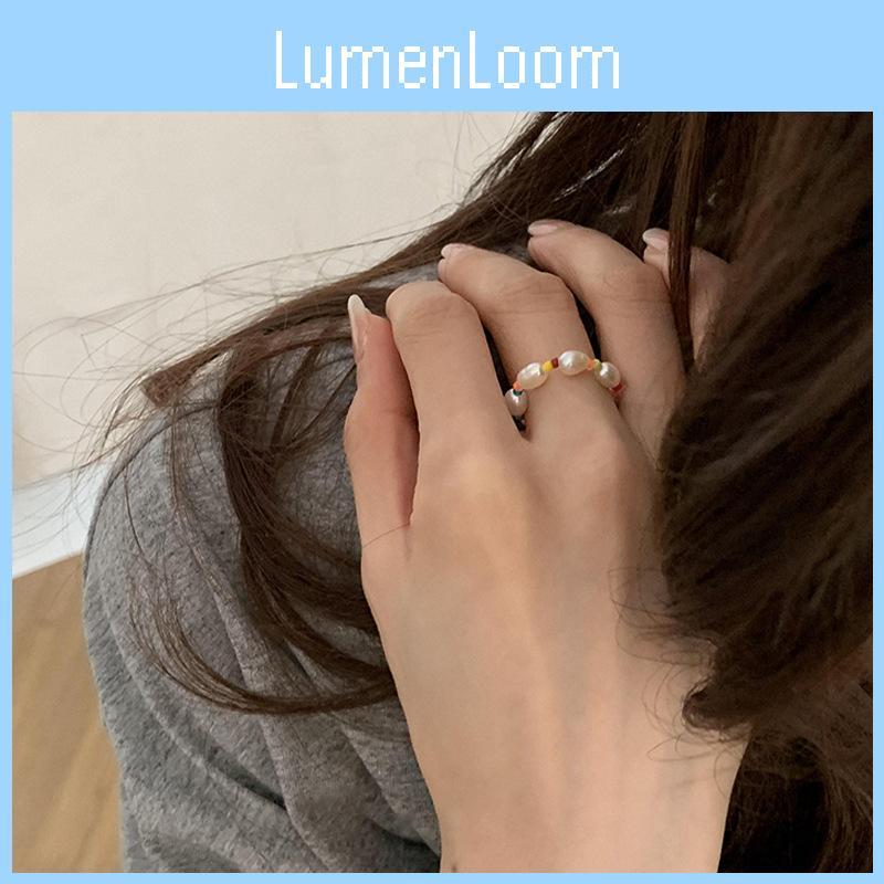 Stilvoller koreanischer Ddp Geometrischer Perlenring mit verstellbarem elastischem Band für Damen