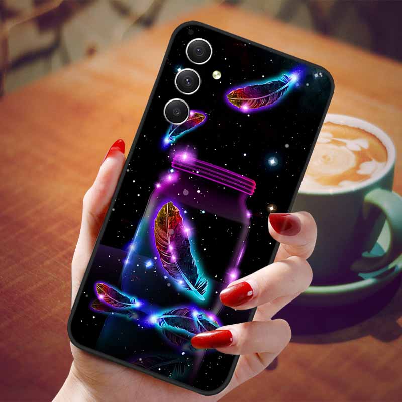 For Samsung Galaxy A55 5G Case Black TPU Silicone Beautiful Pattern Phone Cases for Galaxy A55 Shockproof Soft Cover A 55 6.6''