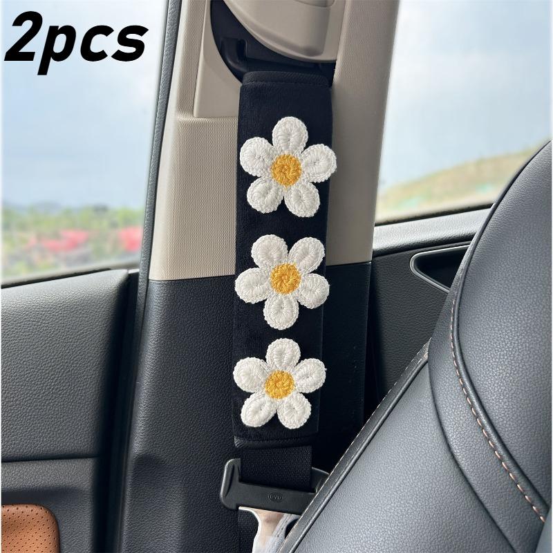 Car Seatbelt Cover Cute Embroidered Flowers Auto Shoulder Strap Protector Pad Seat Belt Harness Cushion for Children Women