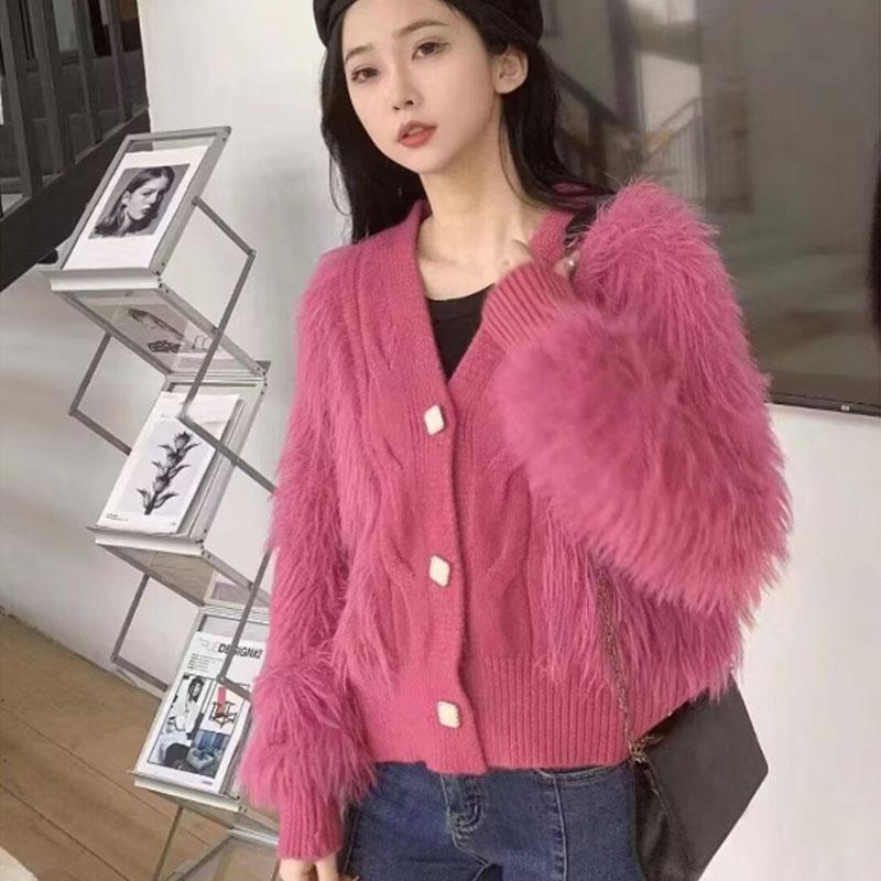 Cardigan Sweater Female Autumn and Winter Korean Imitation Mink Fleece Loose and Slim Sweater Knitted Cardigan for Women Outwear