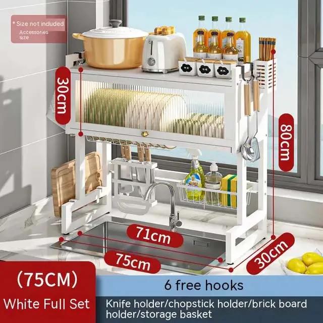Kitchen Sink Cabinet Door Rack Countertop Sink Shelf with Door Dust-Proof Cutlery Cutting Board Drain Rack Bowl Plate Organizer