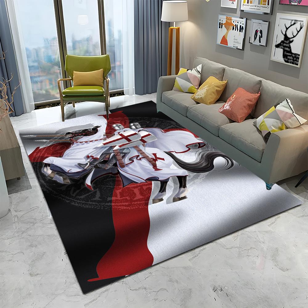 Rycerz Templariusz Krzyżowiec Gry Dywanik do Domu Salonu Sypialni Sofy Wycieraczka Dekoracja, Dywanik Obszarowy Antypoślizgowa Mata Podłogowa