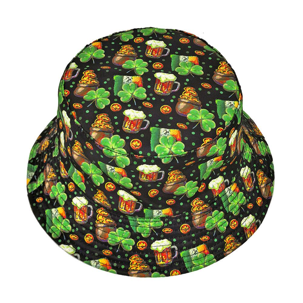 St. Patrick's Day Beer Green Clover Print Bucket Hats for Women Men Ireland Festival Panama Party Decorate Fisherman Cap Summer