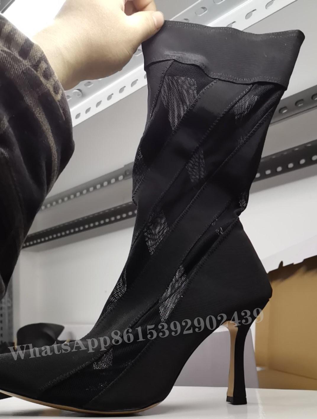 

Сапоги выше колена из сетчатой ткани 2025 года, полосатые туфли на шпильках разных цветов, с острым носком, ботильоны до щиколотки, женская модная обувь 35