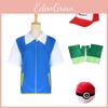 Fantasia Cosplay Pokmon Casaco Azul Chapéu Luvas Pokebola Conjunto Anime**