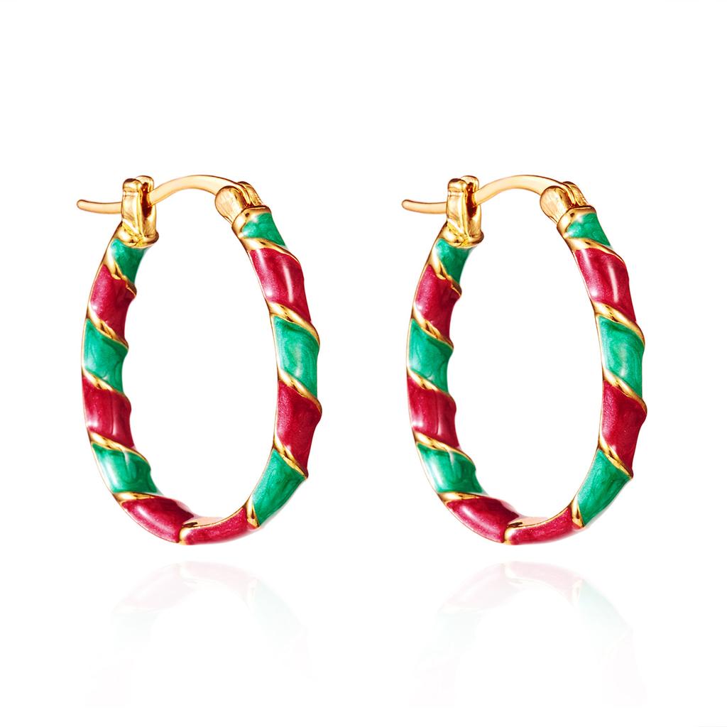 Merry Christmas Colorful Earrings Ear Hoop for Women Minimalist Red Green Twist Round Circle Earring for Women Girl New Year Xmas Jewelry Gifts