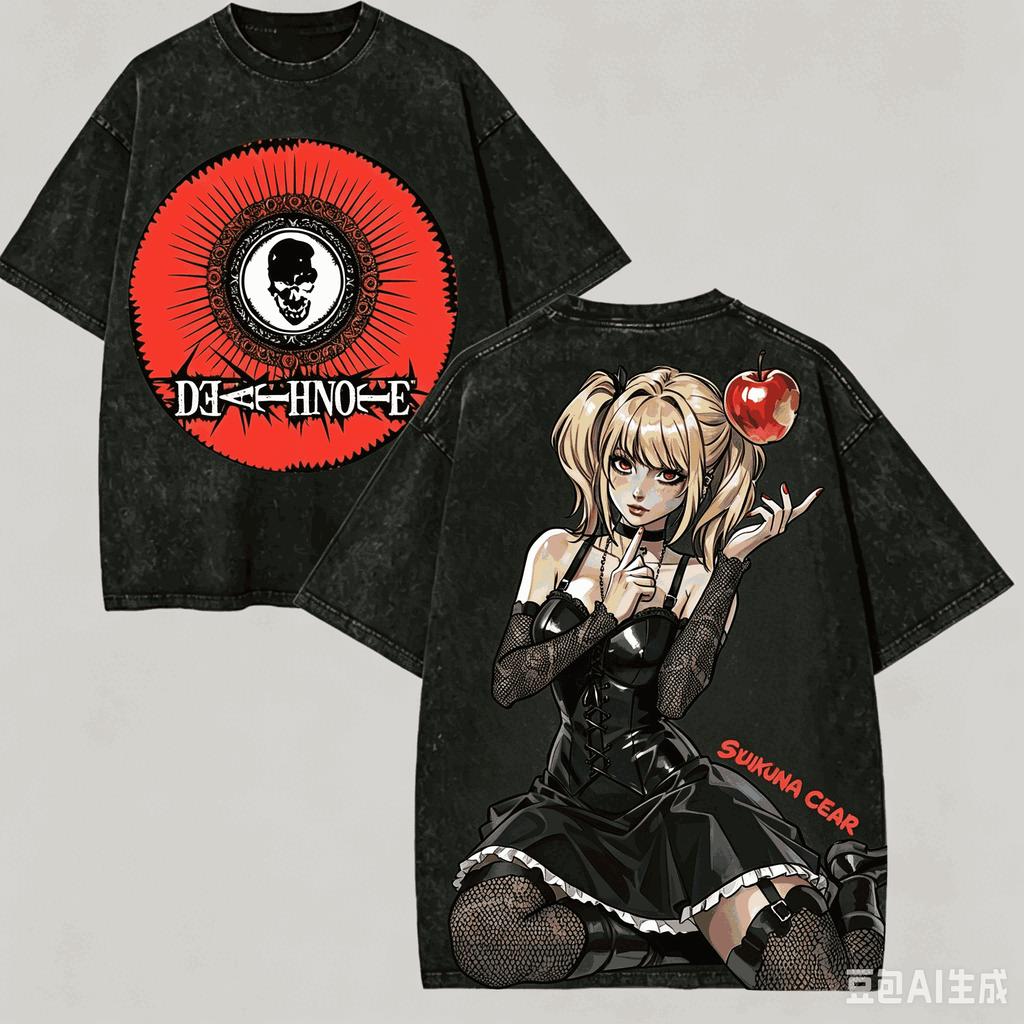 Death Note Washed Tshirt Anime Lovr Harajuku New Model Oversized Vintage Loose Unisex Vintage Loose Retro Fashion Couples soft