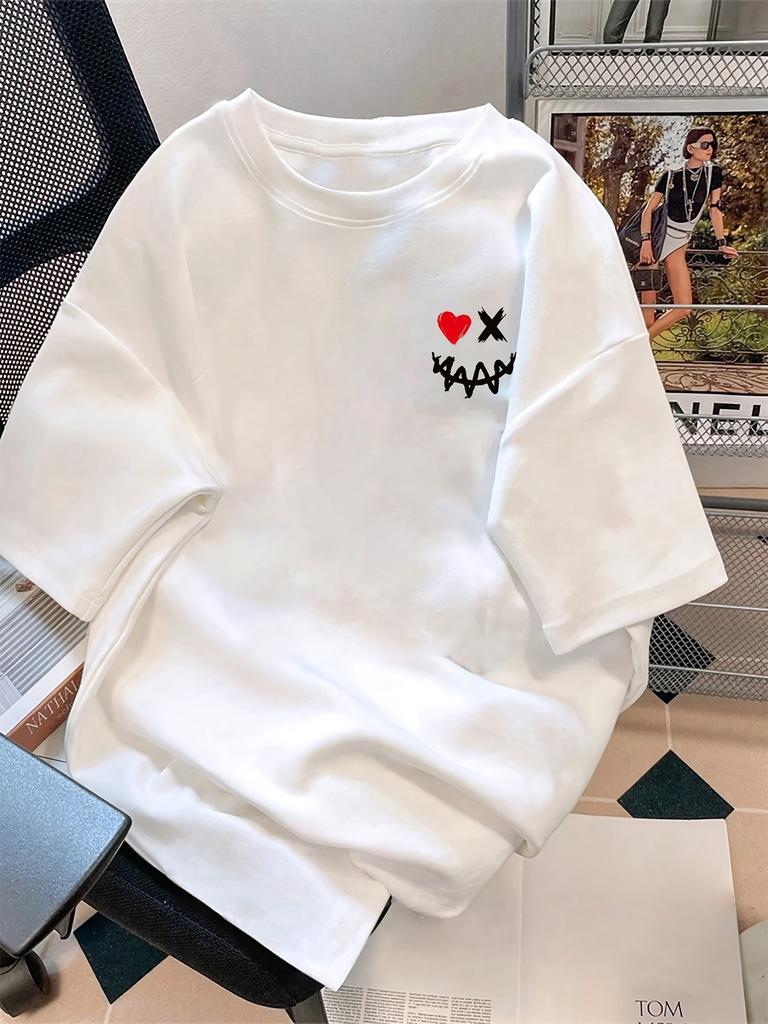 Summer New Unisexs Tshirt Street Casual Fashion Simple Soft Comfortable Breathable D Smile Pattern Print