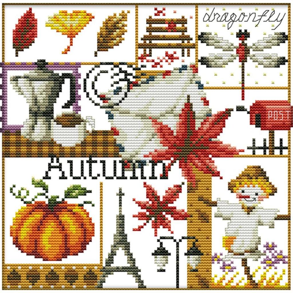 14CT Stamped Artwork DIY Four Seasons Printed Cross Stitch Kits for Home Decor