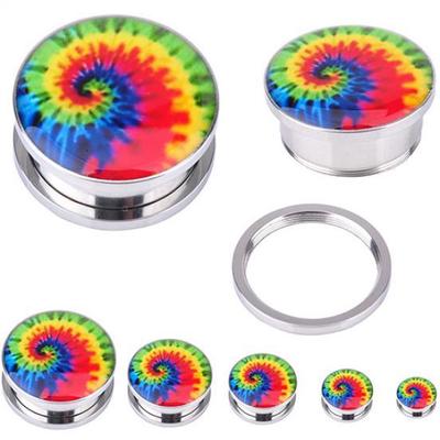 1 para Unisex Punk Tie-Dyed Screw Fit Zatyczki do uszu ze stali nierdzewnej Wskaźniki Tunele