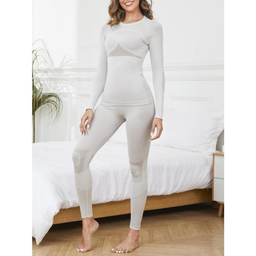CHARMLEAKS Conjunto de Roupa Interior Térmica para Mulheres Calças Compridas Sem Costura Quente Camada Base Superior e Inferior Roupa de Esqui para Clima Frio
