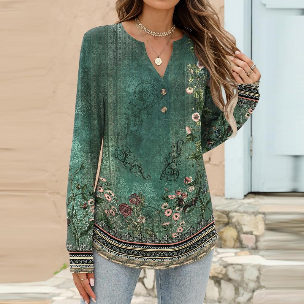 Women's Fashion Casual Printed Long Sleeve T-Shirt Pullover Top