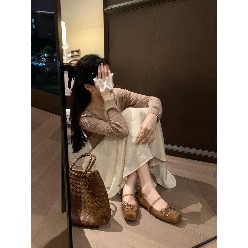 Sheepskin version~ Horse buckle pig nose single shoes bow flat ballet shoes women's Mary Jane shoes