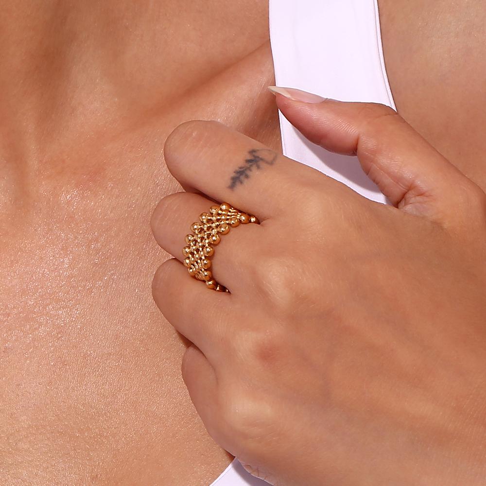 MamacitaPlay 316L Stainless Steel Mesh Hollow Out Ball Ring 18K Gold Plated Waterproof Jewelry For Women Trend Everyday Wear