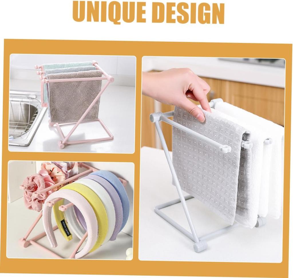 Foldable towel rack, vertical dust removal cloth rack for kitchen and bathroom use, light blue, plastic, convenient for storage,