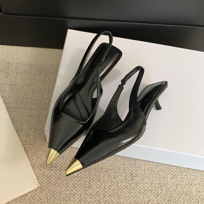 Fashion SUOJIALUN 2025 Spring New Brand Women Sandal Fashion Pointed Toe Shallow Slip On Ladies Slingback Shoes Thin High Heel Dress Pum