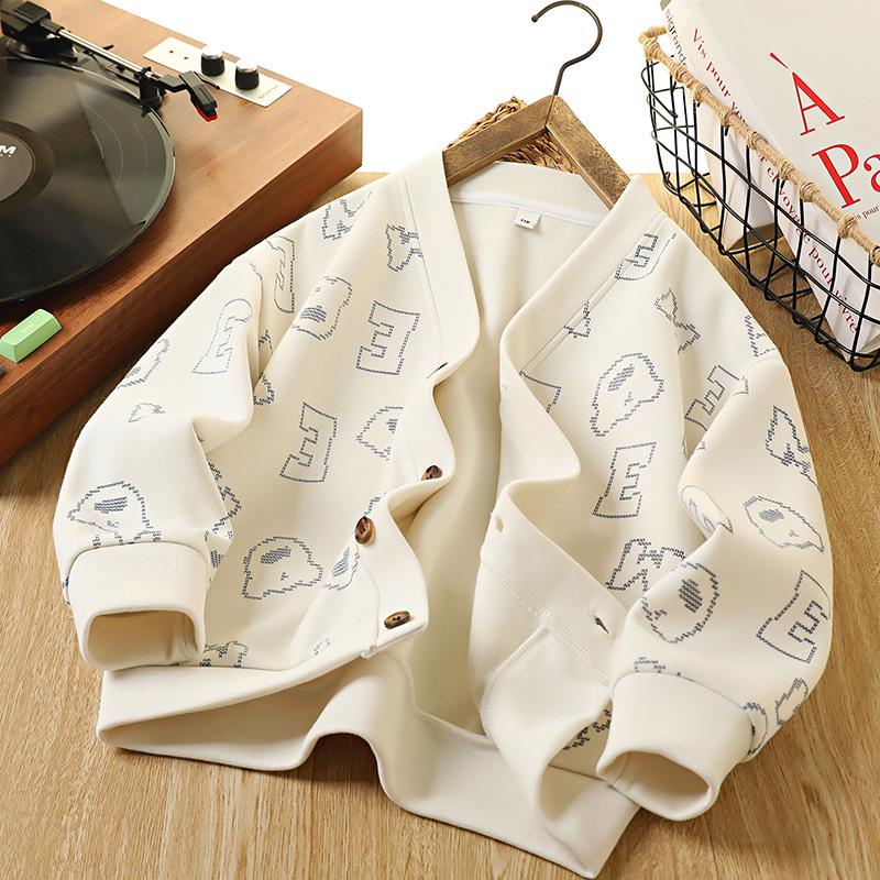 

Осенняя вязаная куртка для мальчиков с принтом - Повседневная верхняя одежда для детей 110