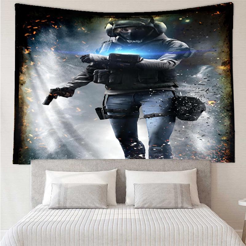 Rainbow Six Siege Nyomtatott Faliszőnyeg, Háttér, Könnyen Felszerelhető, Ideális Hálószobába, Irodába és Nappaliba, Esztétikus Falra Akasztható Díszekkel.