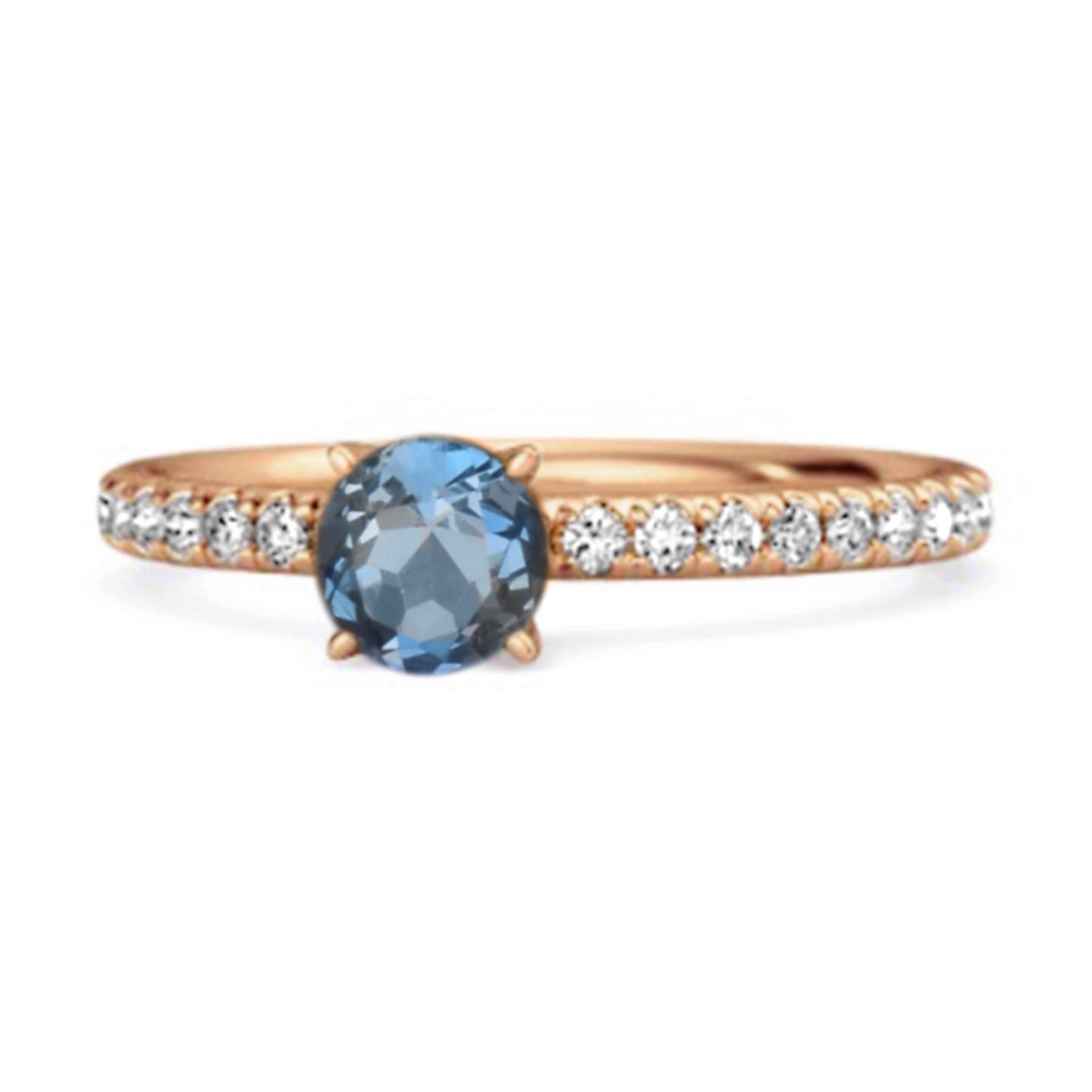 London blue topaz Round Soliatire Ring - 925 Sterling Silver Rose Gold Vermeil 9.5