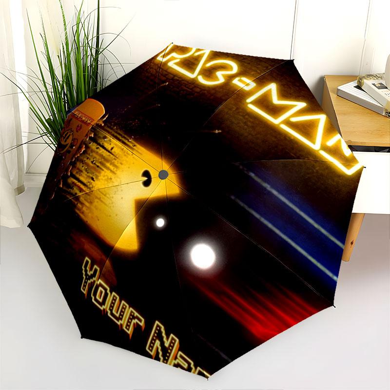 1 PC Automatic Folding Umbrella - Pac-Man Custom Name Pattern, Portable & Foldable Design with 8 Ribs, Christmas Birthday Gifts