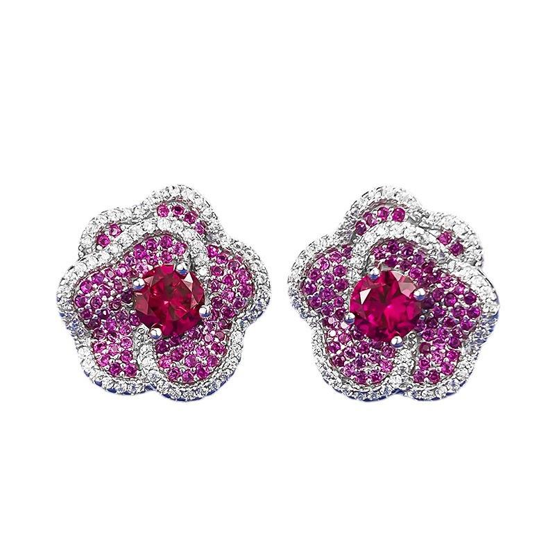 

Хуэй Чжии 2024 Серьги-пусеты цвета «голубиная кровь» с инкрустированными цирконами и бриллиантами - Благородная мода для женщин 925 Silver