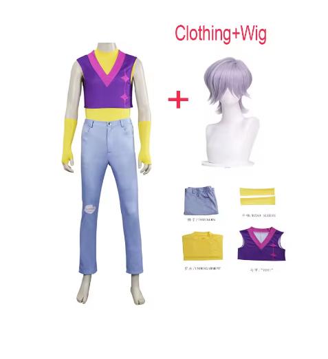 Anime Kpop Demon Hunters Saja Boys Group Mystery Cosplay Costume Wig Idol Purple Vest Top Pants Outfit Halloween Stage Clothing