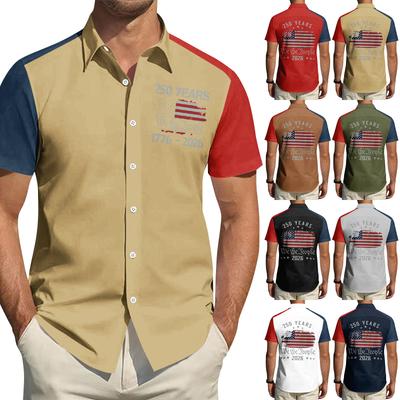 Men's Independence Day Printed Collared Top Men's Casual Sports Short-Sleeve Shirt
