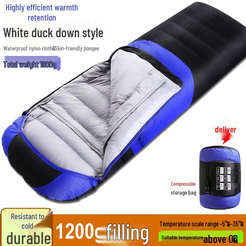 White Duck Down Zero Degree Sleeping Bag for Winter, Outdoor, and Indoor Use