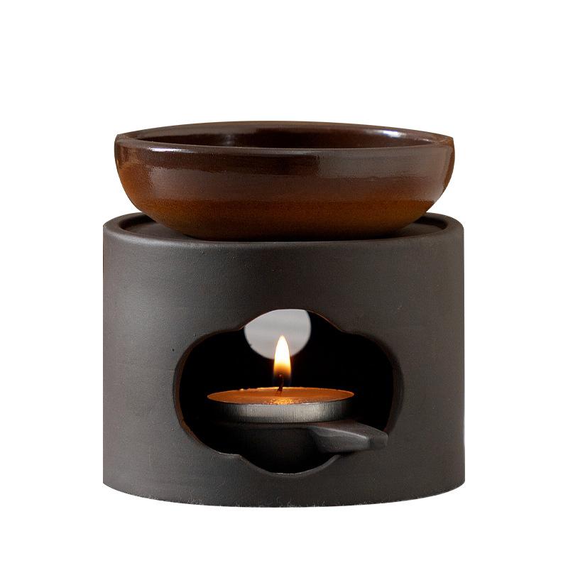Cinnabar 3 in 1 Coarse Pottery Tea Warmer Ceramic Japanese Style Candle Heating 100ml Reed Diffuser Essential Oil Incense burner