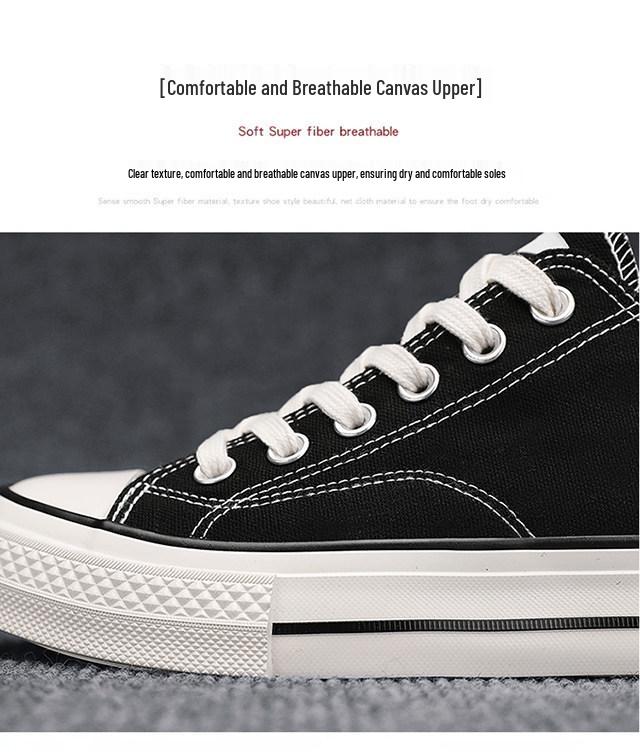 2026 Spring Warrior Low-Top Canvas Shoes: Black & White Casual Sneakers for Men & Women with Thick Soles